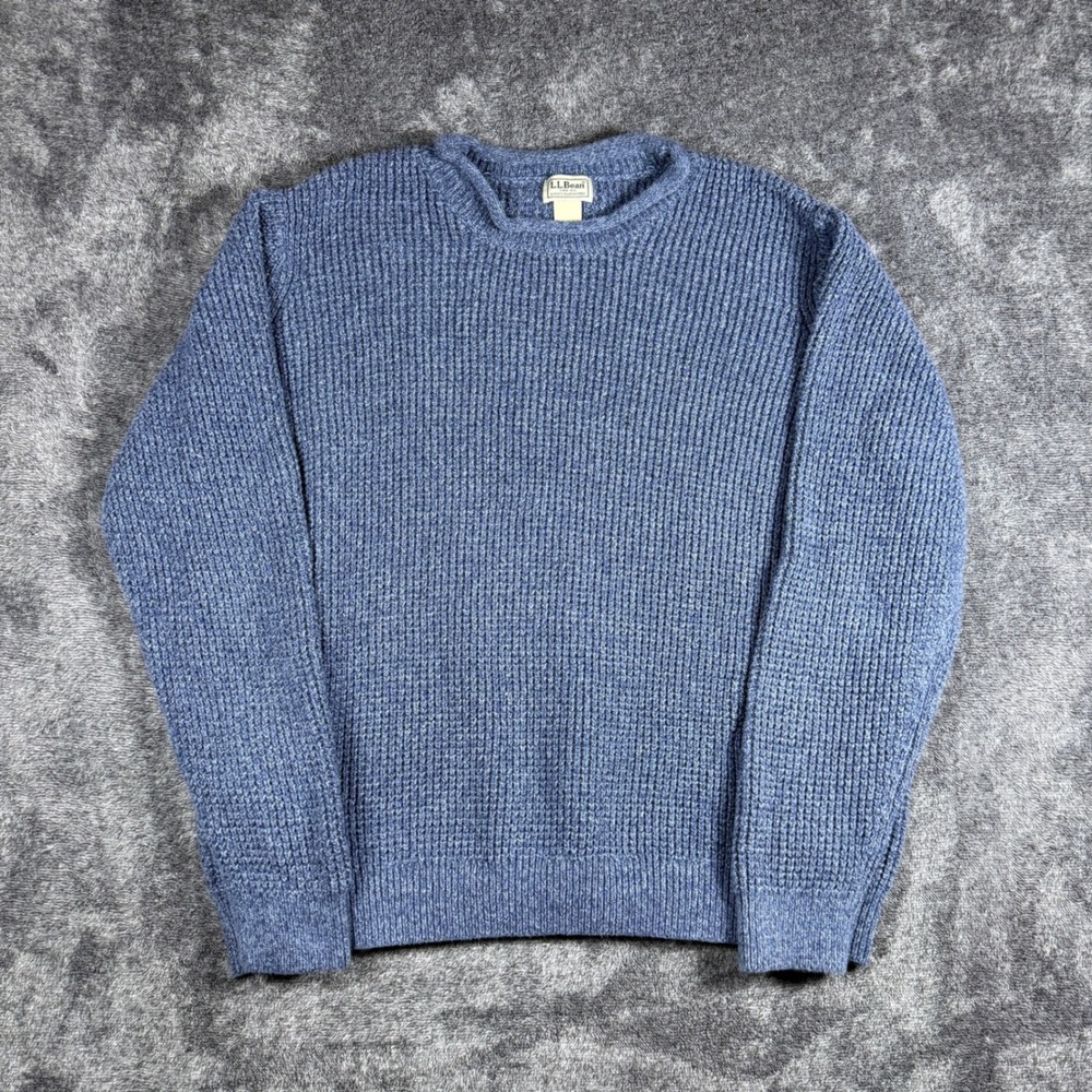 LL Bean Mens XXL Blue Organic Cotton Shaker Stitch Crewneck Sweater 509337